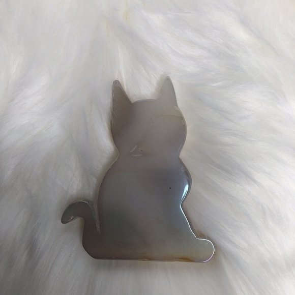 Aura Agate with Druzy Cat Figurine Crystal Gems - Picture 2 of 2